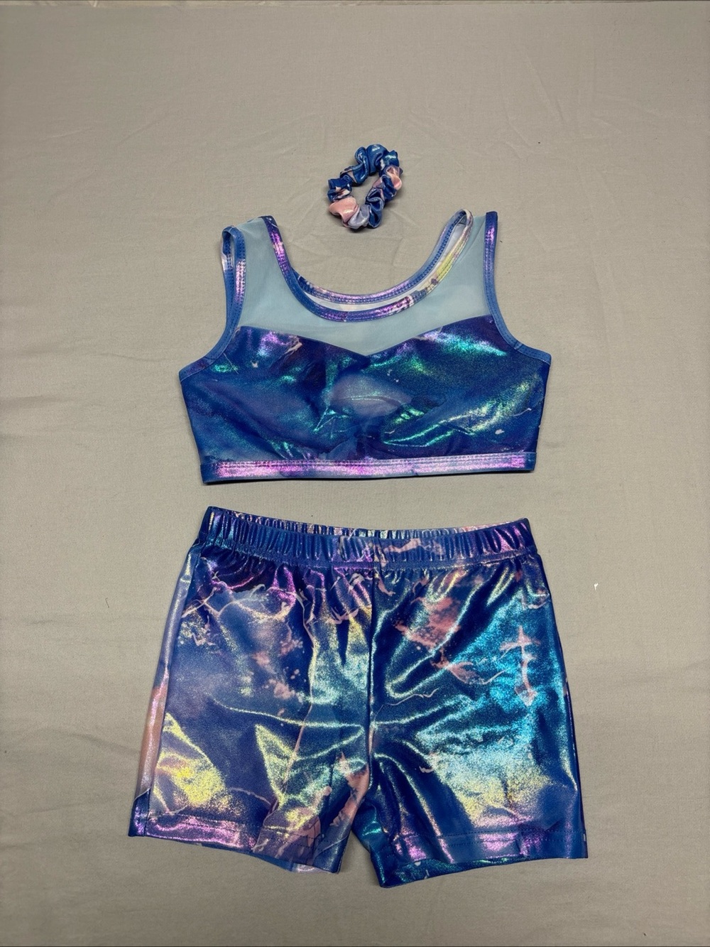 Iridescent Blue Girls' Dance Set with Scrunchie